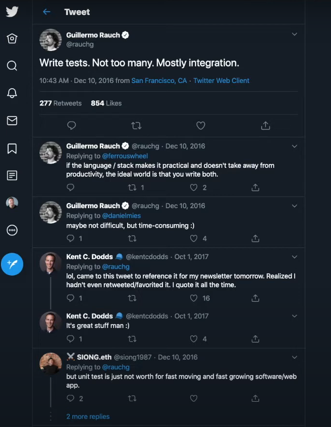 Write Tests Not Too Many. Mostly Integration.